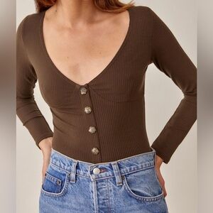 [NWT] Reformation - brown ribbed long sleeve top